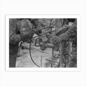 Detail Of Oil Workers Repairing Pipe Wrench; Notice Gloves, Oil Well, Kilgore, Texas By Russell Lee Art Print