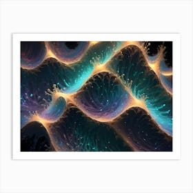 Intricate Abstract Fractal Pattern Of Colorful Waves And Glowing Spots On A Black Background Art Print