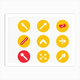 An Abstract Set Of Flat Design Navigation Icons Consisting Of Pointer With Red And Yellow Color Sche (6) Art Print