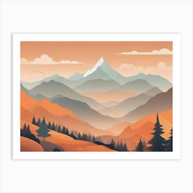 Misty mountains horizontal background in orange tone 45 Art Print