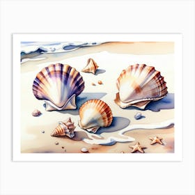 Seashells on the beach, watercolor painting 27 Art Print
