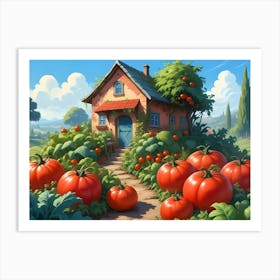 Cozy Farmhouse Surrounded By Giant Tomatoes Art Print