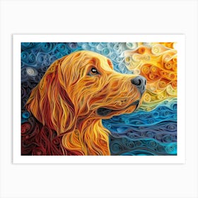 Golden Retriever Dog Quilling Portrait II Art Print