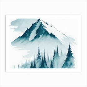 Mountain And Forest In Minimalist Watercolor Horizontal Composition 372 Art Print