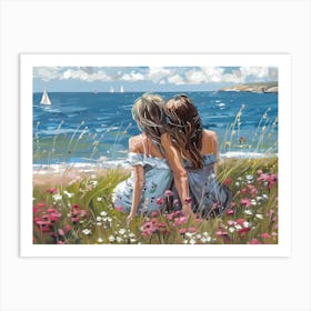 Two Girls On The Beach Art Print