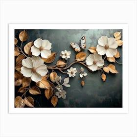 Luxurious Background with Flowers, Leaves and Butterflies 4 Art Print