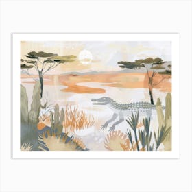 Crocodile Tropical Jungle Illustration 1 Art Print