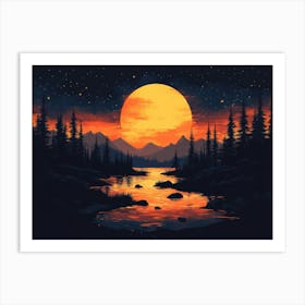 Sunset Over A Lake.Generated AI. Wall Art Print Art Print