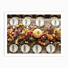 A Traditional Rustic Autumn Harvest Table Set For A Festive Gathering Sun Bleached Wooden Table Hig 1 Art Print