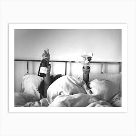 Woman Drinking Wine In Bed Art Print