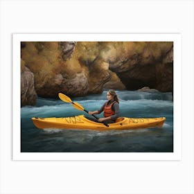 Woman Kayaking Down A River Art Print