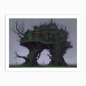 Glowing Green Tree House Mansion Art Print