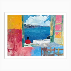 Santorini From The Window View Painting 3 Art Print