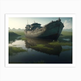 Decaying Ships Sunken In The Swampy Marshland Art Print