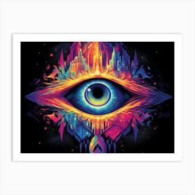 Eye of God, a radiant celestial orb surrounded by swirling cosmic energy in vibrant colors Art Print