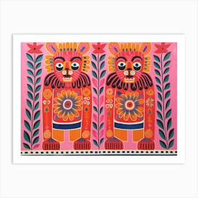 Lion 2 Folk Style Animal Illustration Art Print