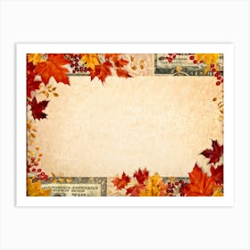 Autumn Themed Thanksgiving Frame Edges Adorned With Crimson Orange And Yellow Leaves Center Hold 2 1 Art Print