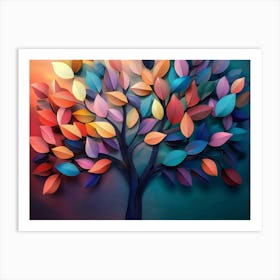 Colorful Tree with Leaves on Hanging Branches of Blue, White and Golden 5 Art Print