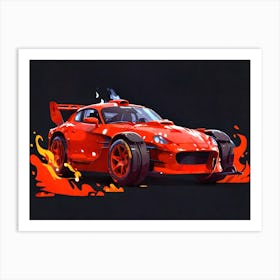 Red Racing Car With Flames Art Print