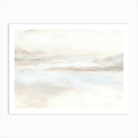 Soft Muted Neutral Abstract Landscape Painting, Coastal, Organic, Beige, White, Blue Art Print