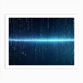 Streams Of Blue Binary Code Cascade Downwards, Converging Towards A Bright Light Source In The Distance Art Print