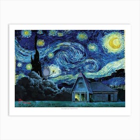 Starry Night Over Totoro Forest - Studio Ghibli Van Gogh Mashup Art Print