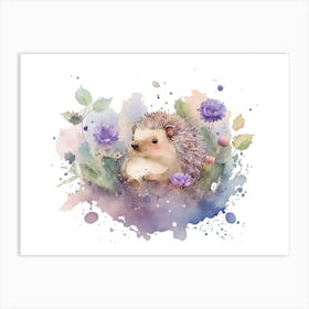 Hedgehog With Flowers Watercolor Art Print