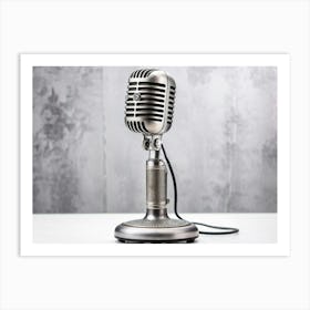 Antique Microphone With A Gray Vintage Aesthetic Stands Center Embodying Classic Charm Retro Broad Art Print