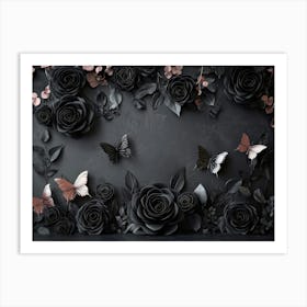 Black Roses And Butterflies Art Print