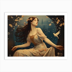 Girl Illustration in Art Nouveau Print Art Print