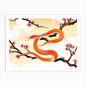 Snake In Cherry Blossoms Art Print