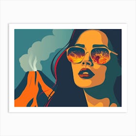 Girl With Sunglasses And A Volcano Art Print