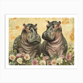 Floral Animal Illustration Hippopotamus 1 Art Print
