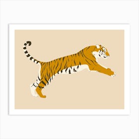 Leaping Tiger - Beige Art Print