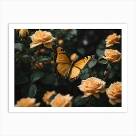 Butterfly On Roses Art Print