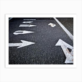 Chalk Drawn Directional Arrows And Markings Bold And Simple On An Aged Sidewalk Surface Partially (6) Art Print