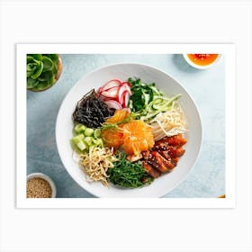 Asian Style Cuisine Featuring A Vibrant Assortment Of Antioxidant Rich Foods Such As Seaweed Citrus Art Print