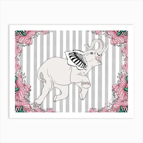 Shouting Elephant - an flying elephant shouting for luck Art Print