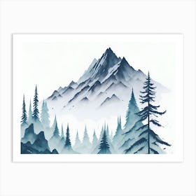Mountain And Forest In Minimalist Watercolor Horizontal Composition 182 Art Print