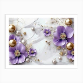 Purple Flowers With Pearls 3 Art Print