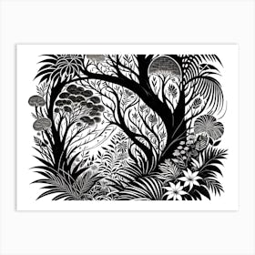 Black And White Drawing Of A Forest Art Print