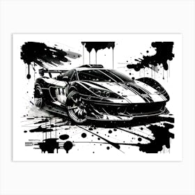 Black And White Sports Car Art Print