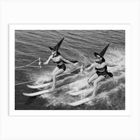 Waterskiing Witches Vintage Black and White Photo Art Print