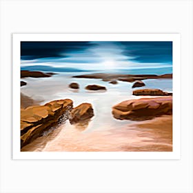 Moonlight At The Beach Art Print