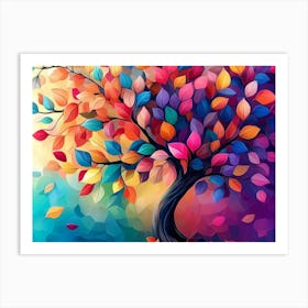 Elegant Colorful Tree With Vibrant Leaves Hanging Branches 14 Art Print