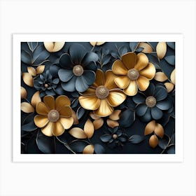 Black And Gold Flowers 2 Art Print