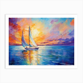 Sailboat At Sunset Art Print