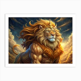 Powerful Lion With A Golden Crown Art Print