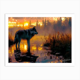 Wolf Midstream - Sunset Wolf Art Print