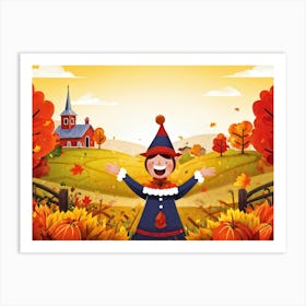 Cartoon Illustration Of A Joyful Feathered Pilgrim Character Adorned With A Traditional Happy Hat (1) 2 Art Print